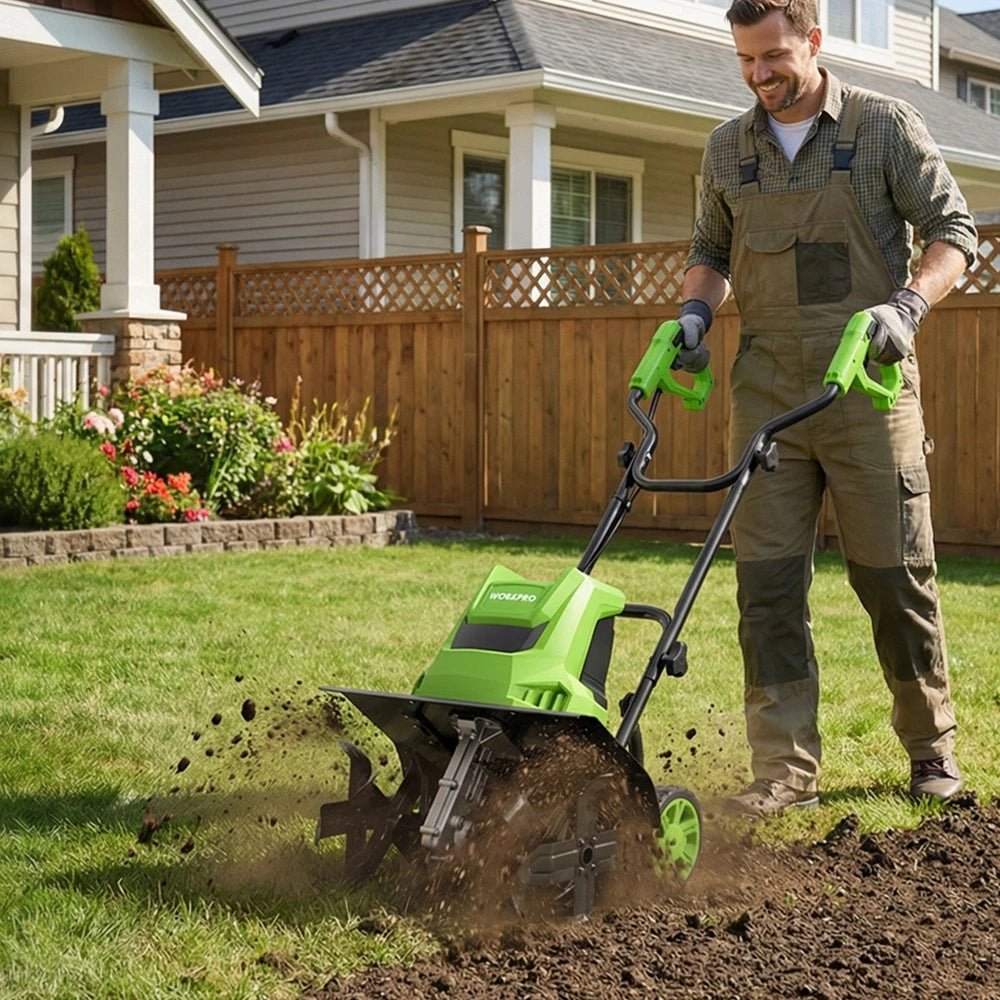 WORKPRO 12.5Amp Electric Corded Tiller Electric Tiller Cultivator 16" W x 8.7" D