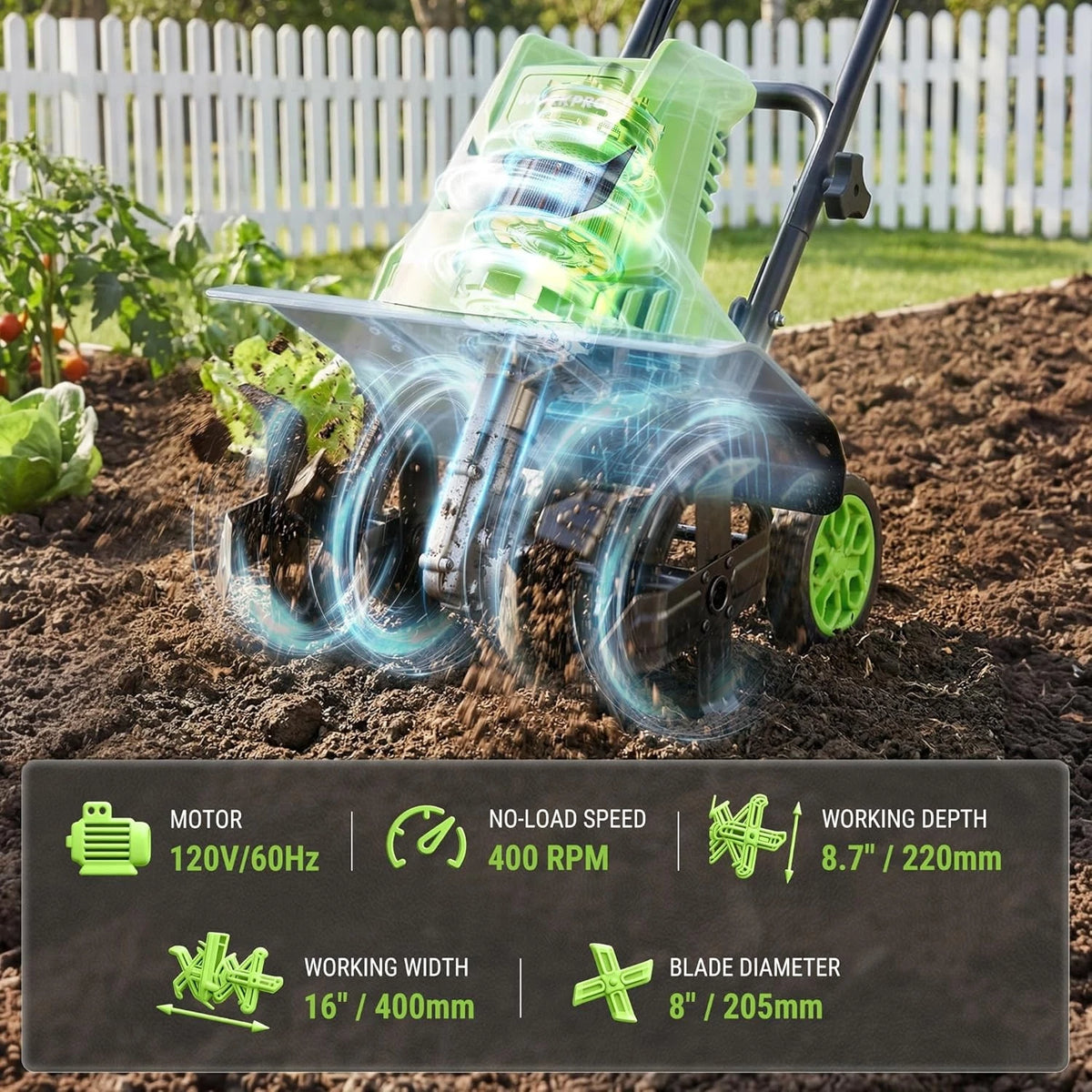 WORKPRO 12.5Amp Electric Corded Tiller Electric Tiller Cultivator 16" W x 8.7" D