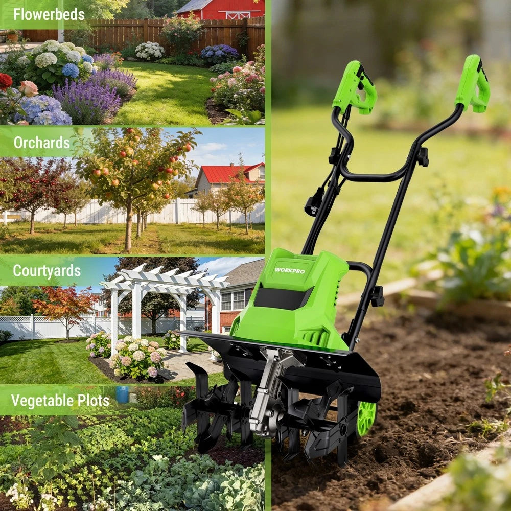 WORKPRO 12.5Amp Electric Corded Tiller Electric Tiller Cultivator 16" W x 8.7" D